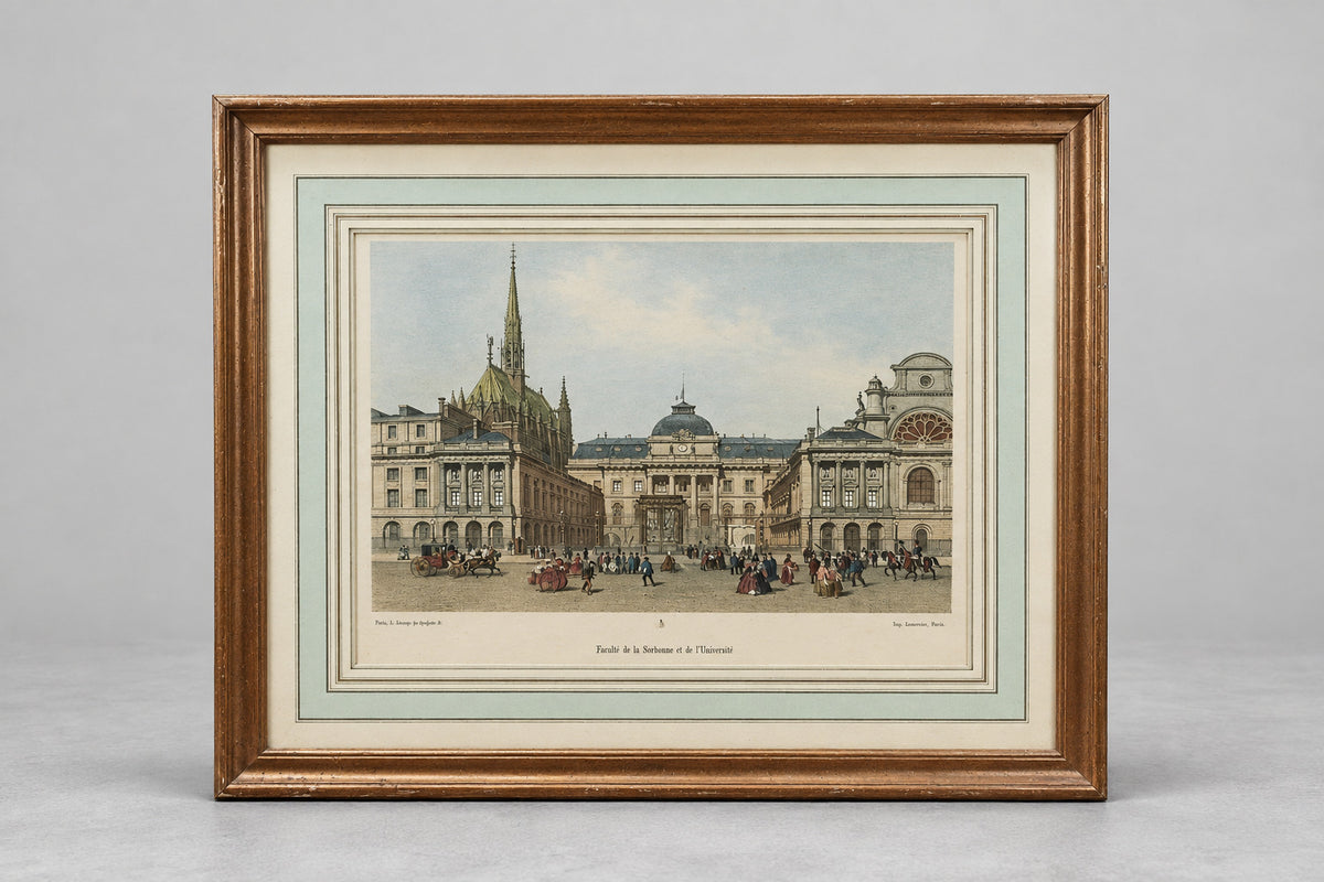 Lithographie ancienne encadrée du Palais de Justice de Paris, vers 1859
