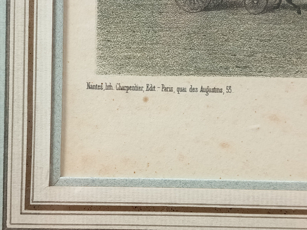 Lithographie ancienne encadrée du Palais de Justice de Paris, vers 1859