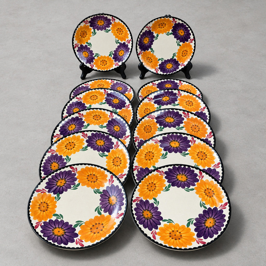 Lot de 12 assiettes à dessert Gien modèle Bénodet années 1950