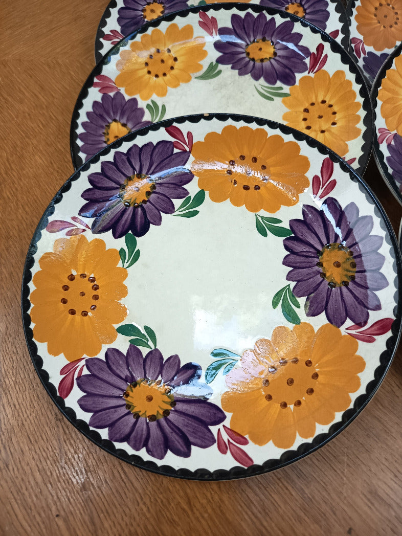 Lot de 12 assiettes à dessert Gien modèle Bénodet années 1950
