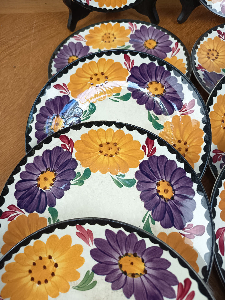 Lot de 12 assiettes à dessert Gien modèle Bénodet années 1950
