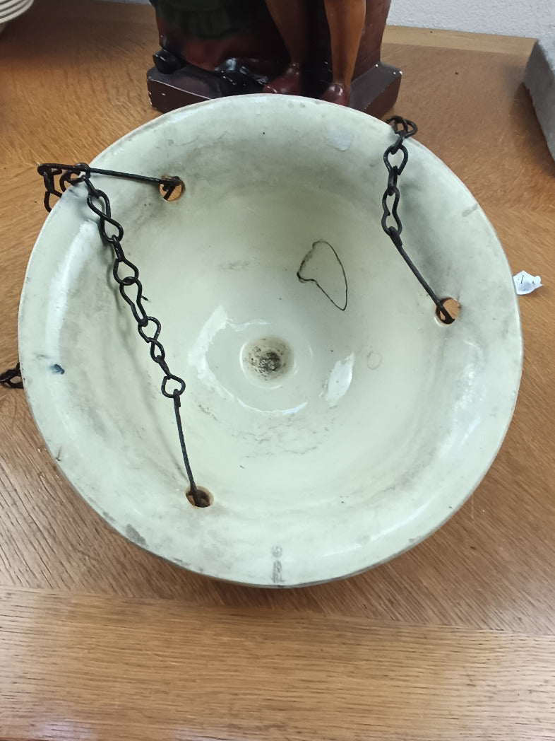 Jardinière suspendue ancienne en barbotine de style Art nouveau