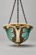 Jardinière suspendue ancienne en barbotine de style Art nouveau,