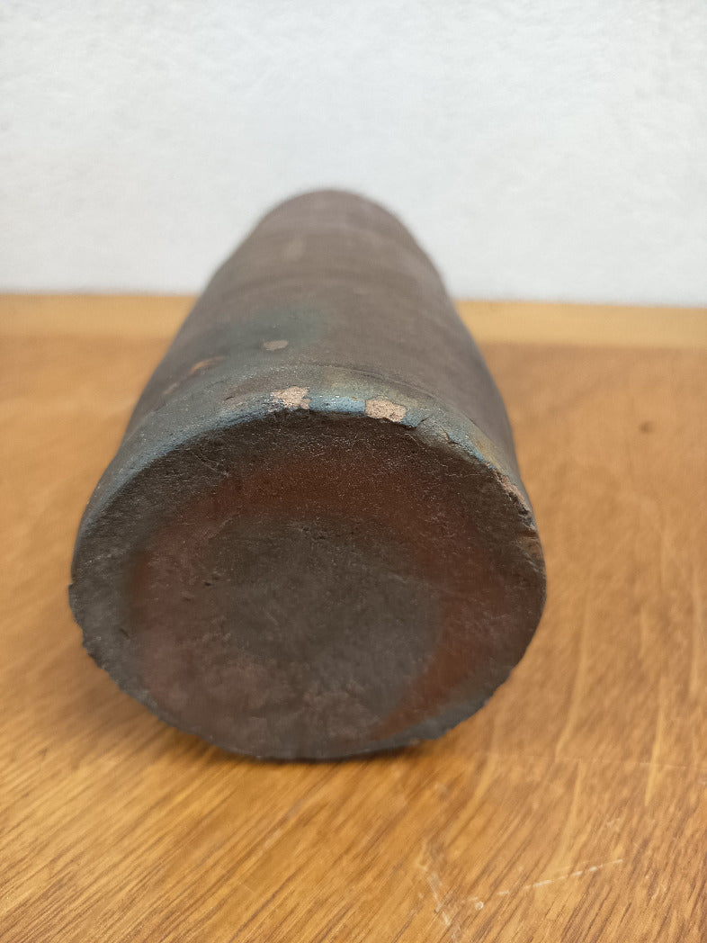 Bouteille ancienne en grès brun à long col, hauteur 29 cm