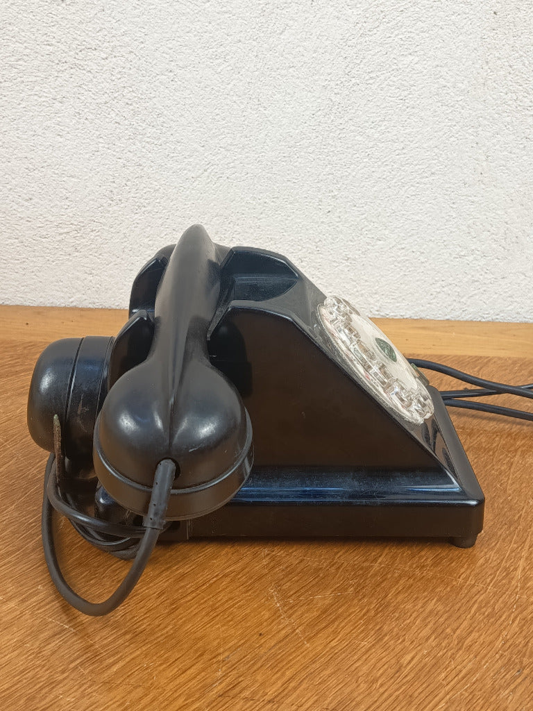 Téléphone ancien U43 PTT en bakélite noire avec cadran rotatif transparent et combiné