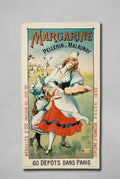 Publicité Margarine Pellerin de Malaunay sur carton, femme et fillette en costumes normands, 62 × 33 cm.