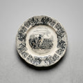 Assiette ancienne Gien Expédition d’Orient n° 3, Omer-Pacha à la bataille d’Oltenitza, décor noir, diamètre 20 cm, avec pertes d’émail au centre.